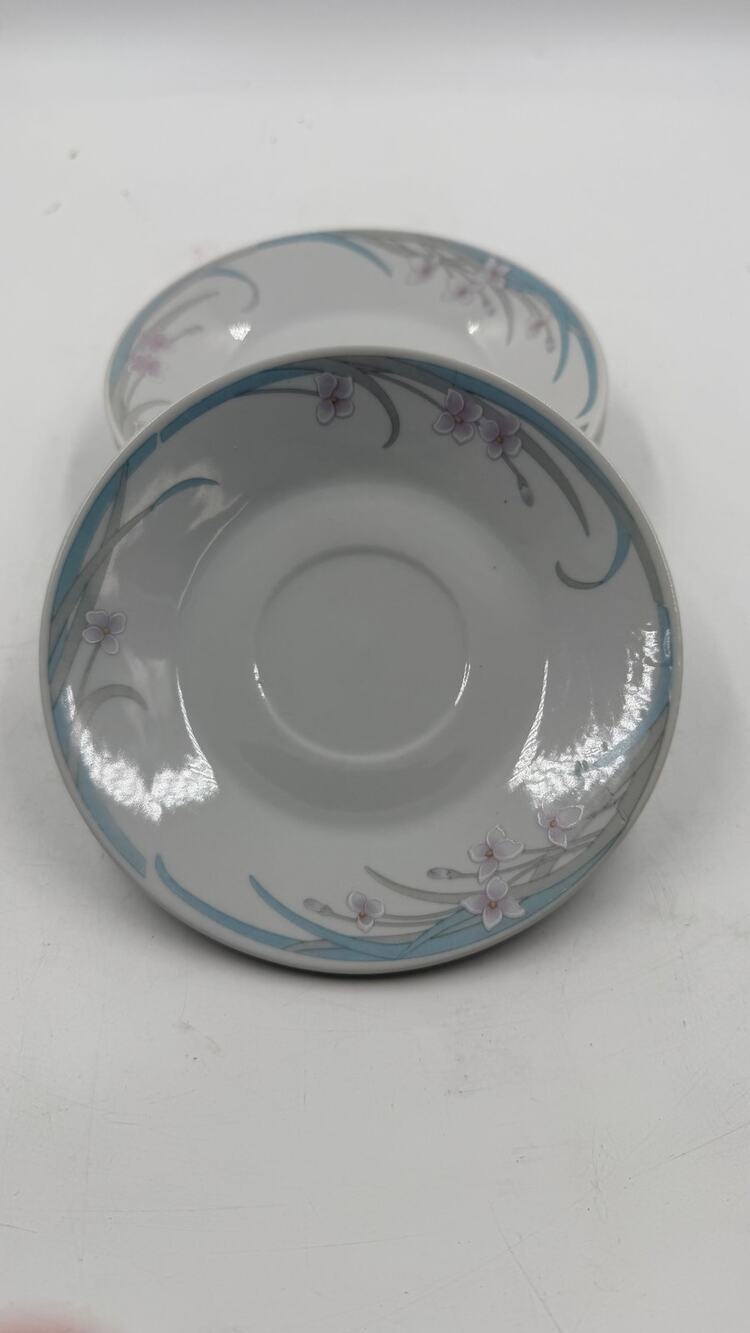 Vintage 1980's Set of 4 Saucers 6" Inch Blue Pink on White Porcelain